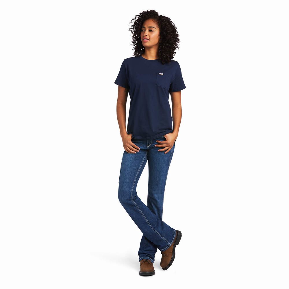 Short Sleeve Ariat Rebar Cotone Strong Donna Blu Marino | IT603YUGL