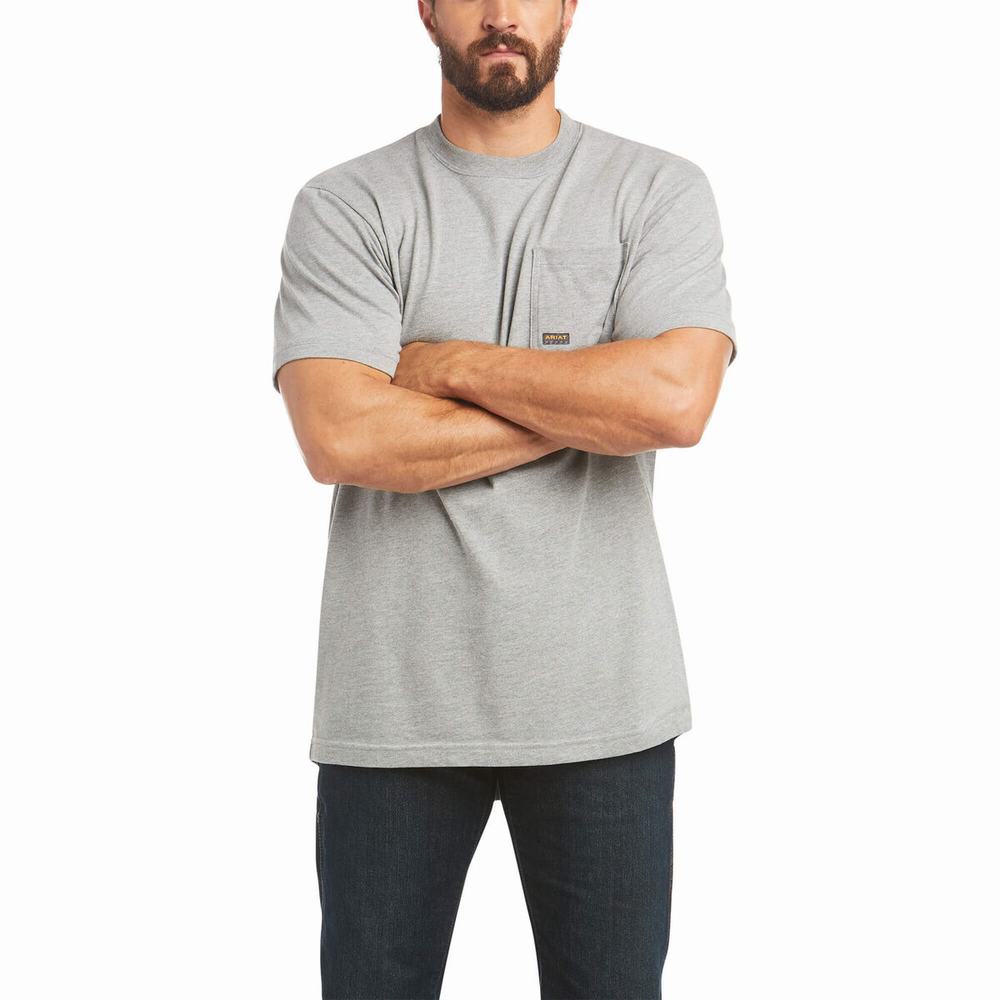 Short Sleeve Ariat Rebar Cotone Strong Done Right Uomo Grigie | IT706HECO