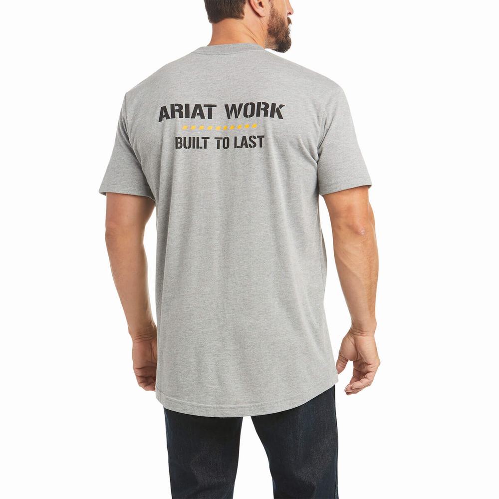 Short Sleeve Ariat Rebar Cotone Strong Done Right Uomo Grigie | IT706HECO