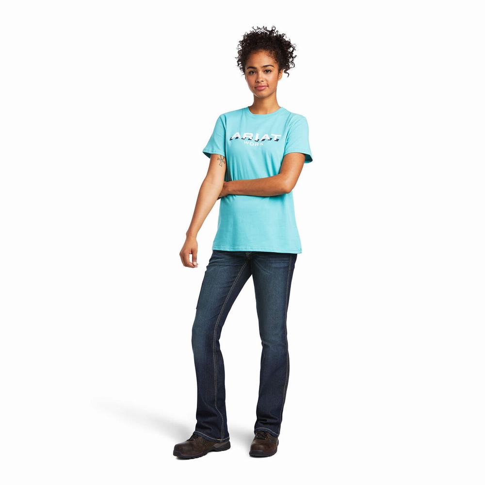 Short Sleeve Ariat Rebar Cotone Strong Logo Donna Colorate | IT354MZTN