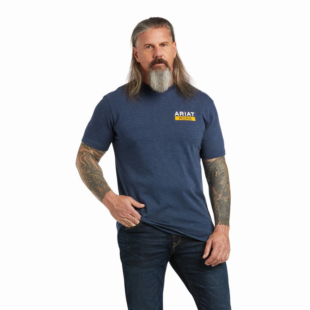 Short Sleeve Ariat Rebar Cotone Strong Roughneck Grafica Uomo Blu Marino Verdi Chiaro | IT156HTSE