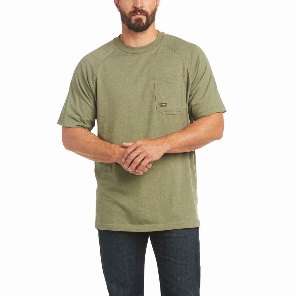 Short Sleeve Ariat Rebar Cotone Strong Uomo Verde Oliva | IT521OBKJ