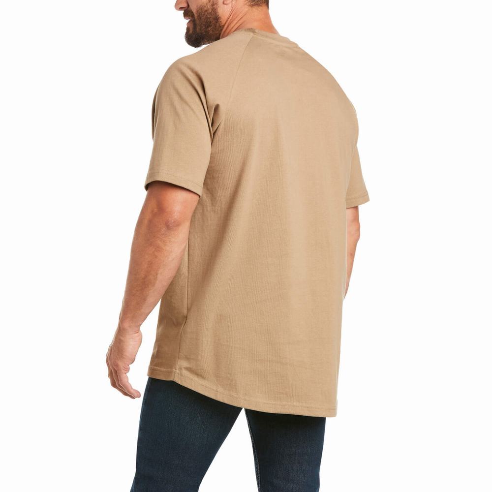 Short Sleeve Ariat Rebar Cotone Strong Uomo Khaki | IT941MQUD