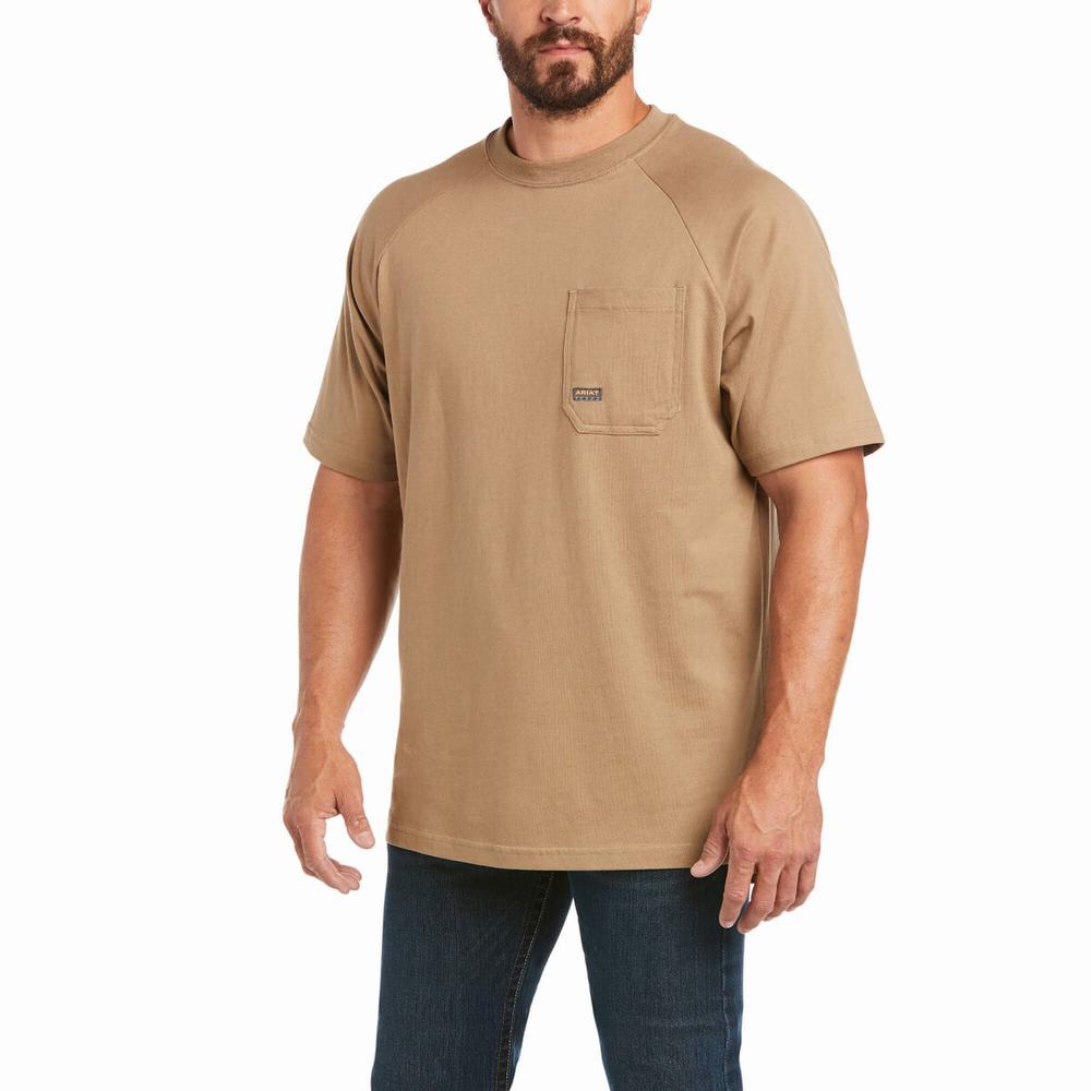 Short Sleeve Ariat Rebar Cotone Strong Uomo Khaki | IT941MQUD