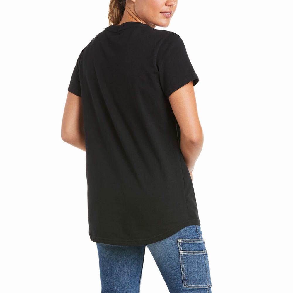 Short Sleeve Ariat Rebar Cotone Strong V-Neck Donna Nere | IT093FJVI