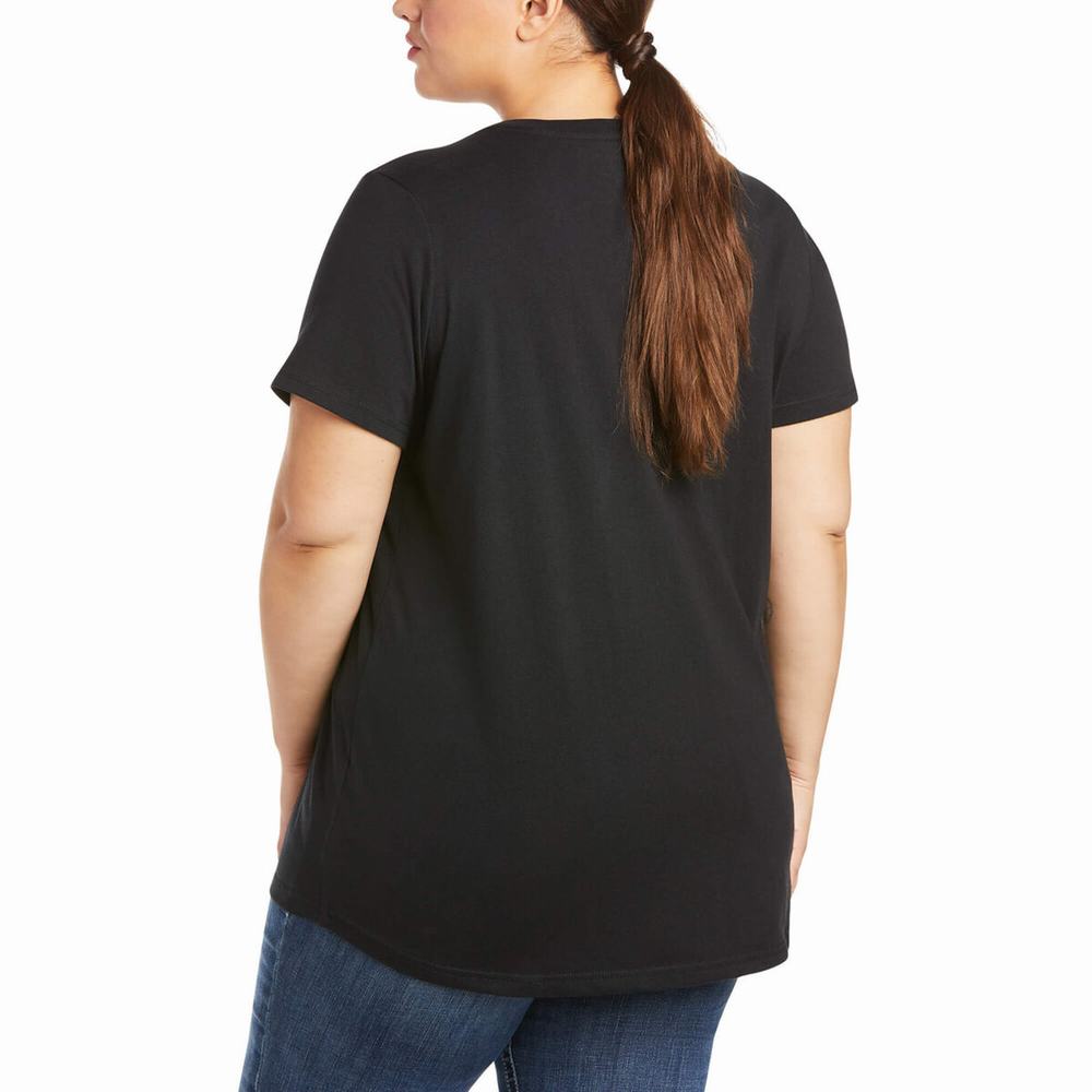 Short Sleeve Ariat Rebar Cotone Strong V-Neck Donna Nere | IT093FJVI