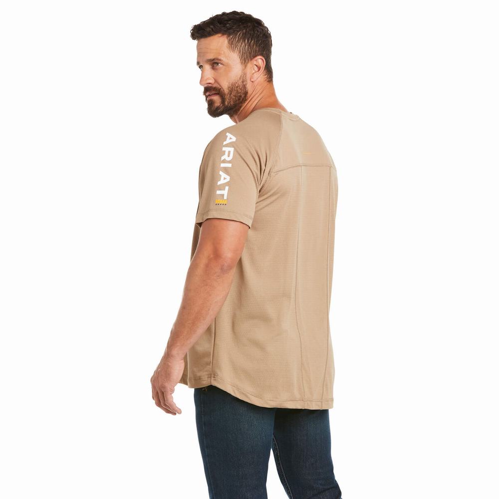 Short Sleeve Ariat Rebar Heat Fighter Uomo Khaki | IT384IPAW