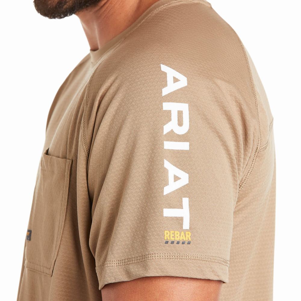 Short Sleeve Ariat Rebar Heat Fighter Uomo Khaki | IT384IPAW