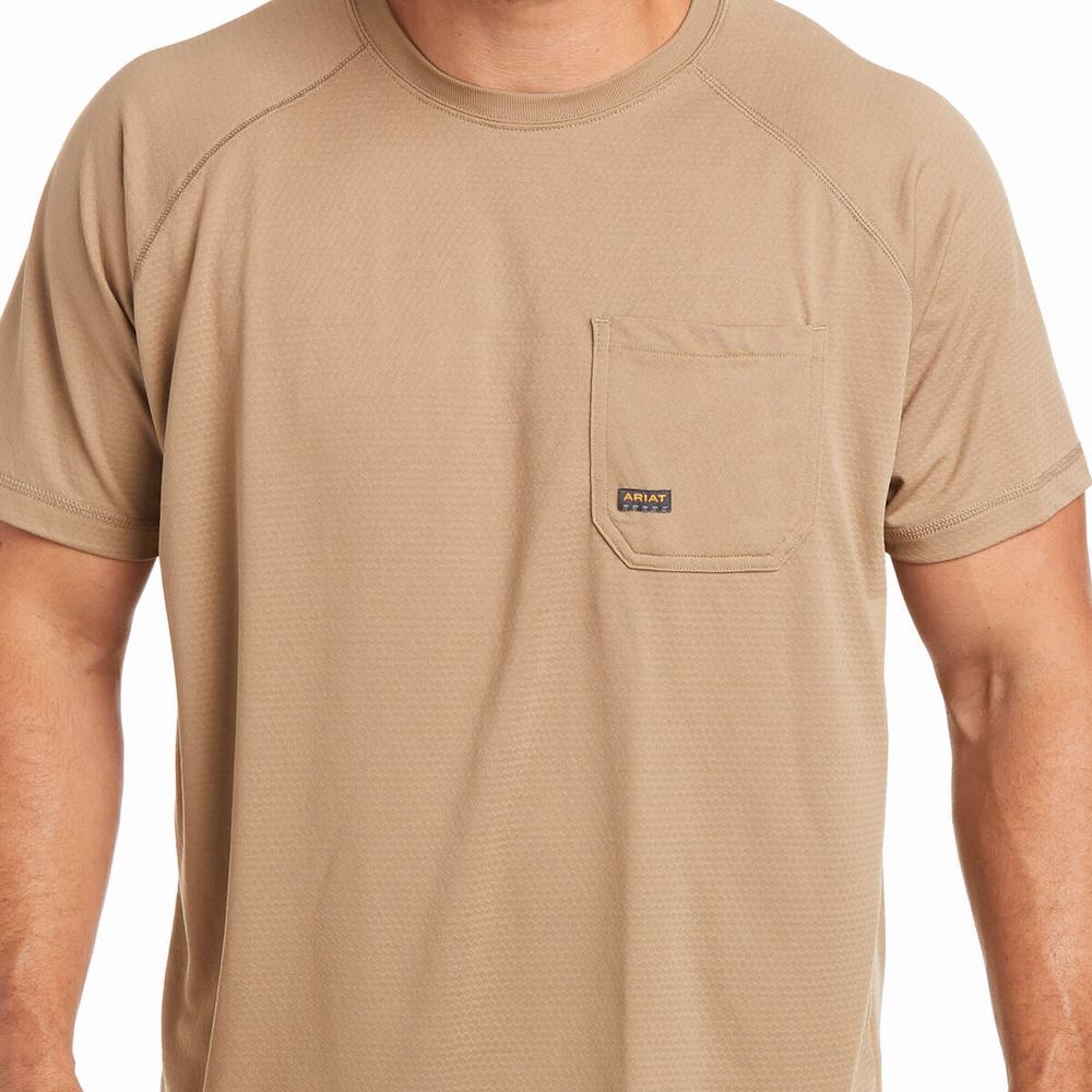 Short Sleeve Ariat Rebar Heat Fighter Uomo Khaki | IT384IPAW