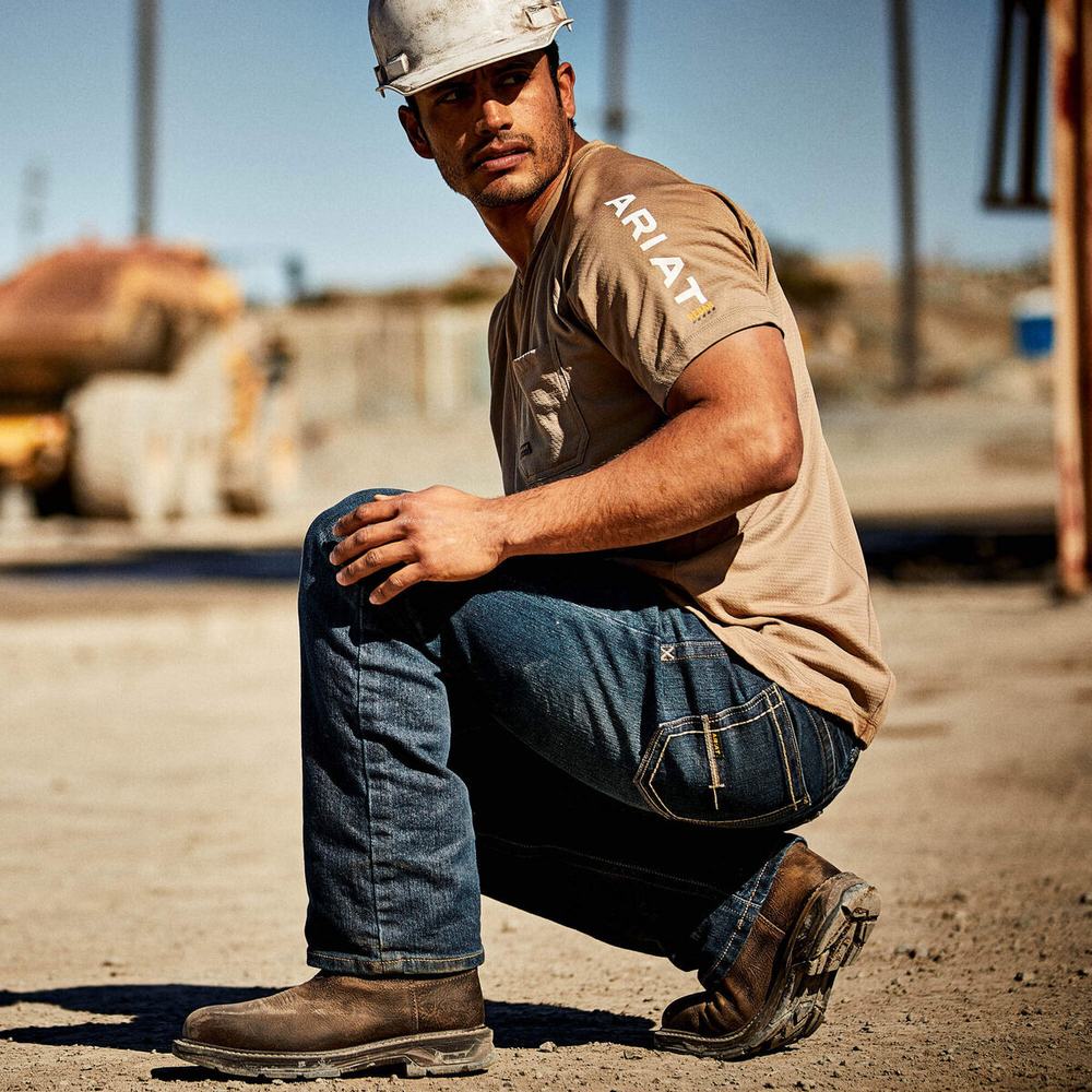 Short Sleeve Ariat Rebar Heat Fighter Uomo Khaki | IT384IPAW