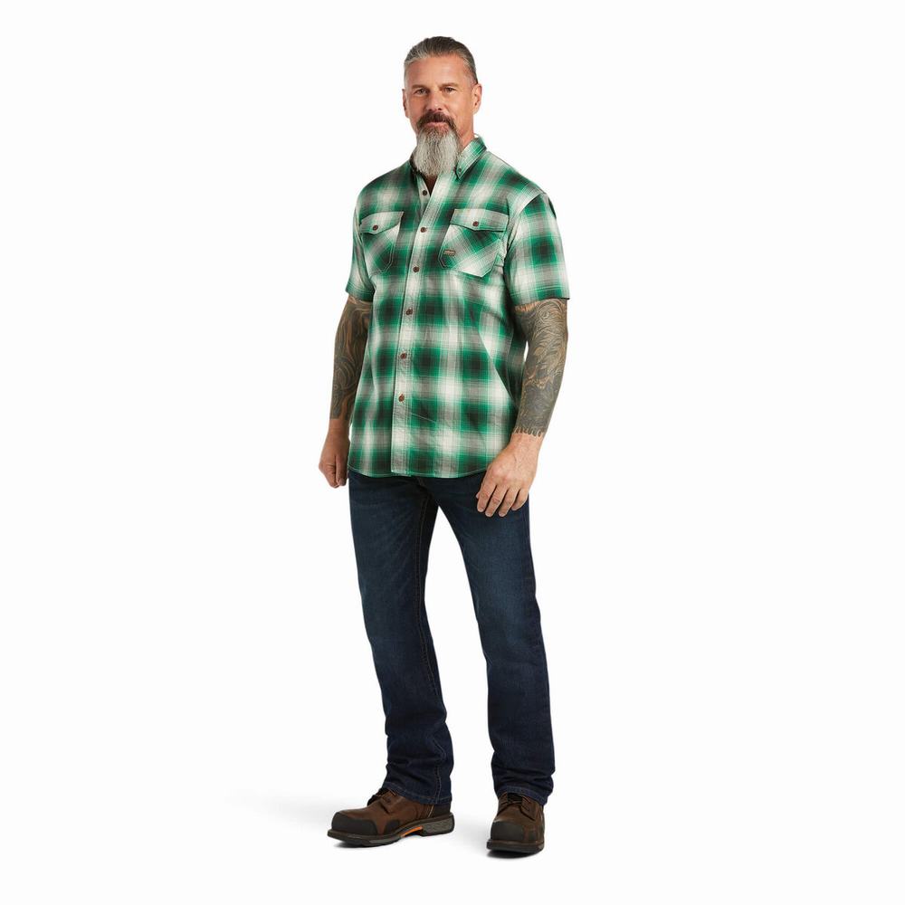 Short Sleeve Ariat Rebar Made Tough DuraStretch Uomo Verdi | IT137MZFY