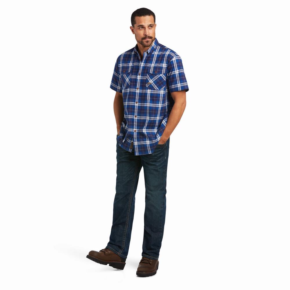 Short Sleeve Ariat Rebar Made Tough DuraStretch Uomo Blu Marino | IT809LQDB