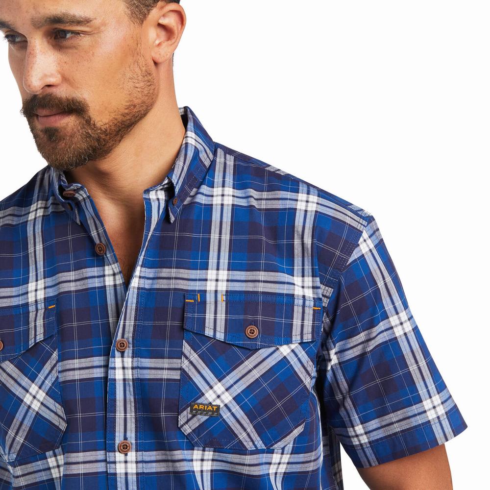 Short Sleeve Ariat Rebar Made Tough DuraStretch Uomo Blu Marino | IT809LQDB