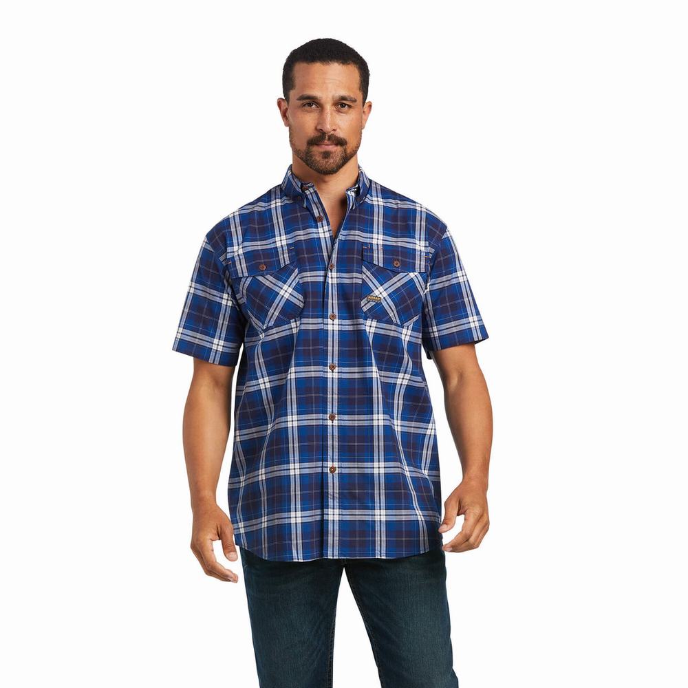 Short Sleeve Ariat Rebar Made Tough DuraStretch Uomo Blu Marino | IT809LQDB