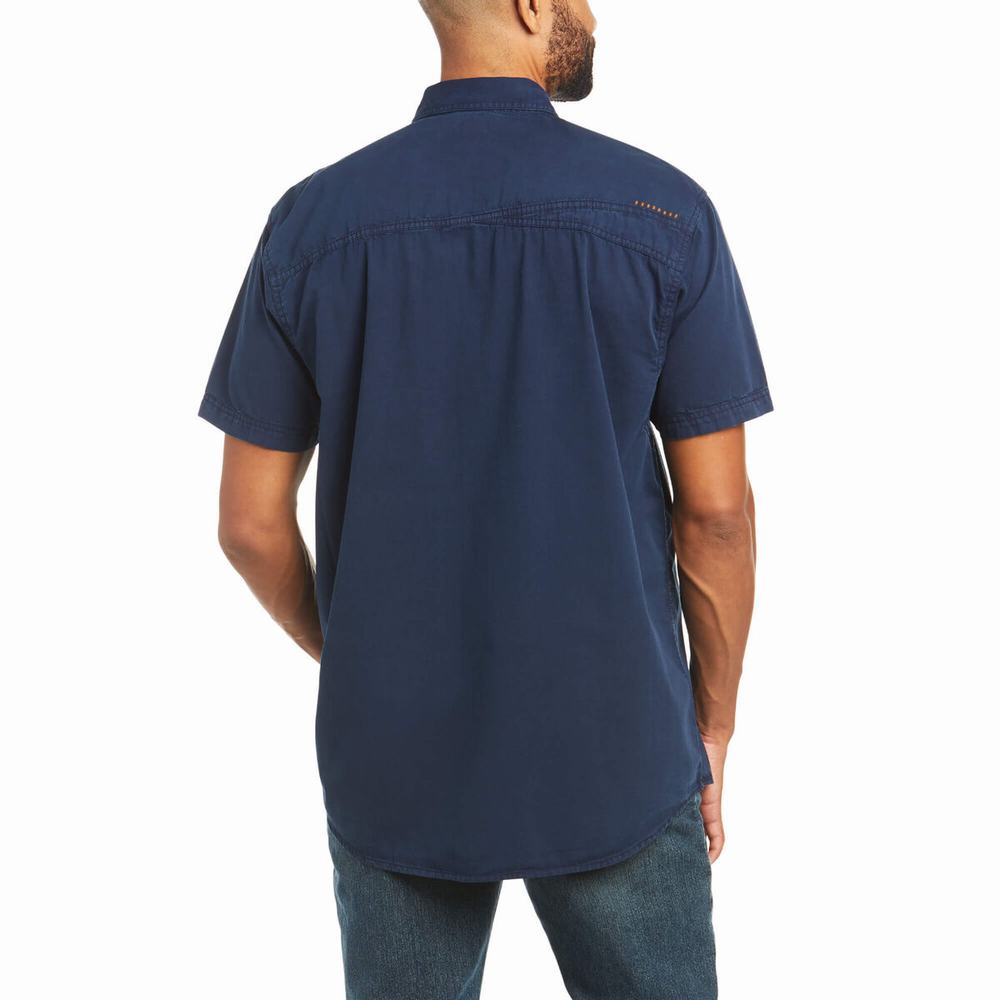 Short Sleeve Ariat Rebar Washed Twill Uomo Blu Marino | IT234CVGO