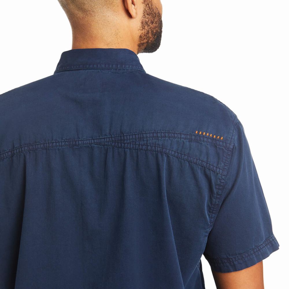 Short Sleeve Ariat Rebar Washed Twill Uomo Blu Marino | IT234CVGO