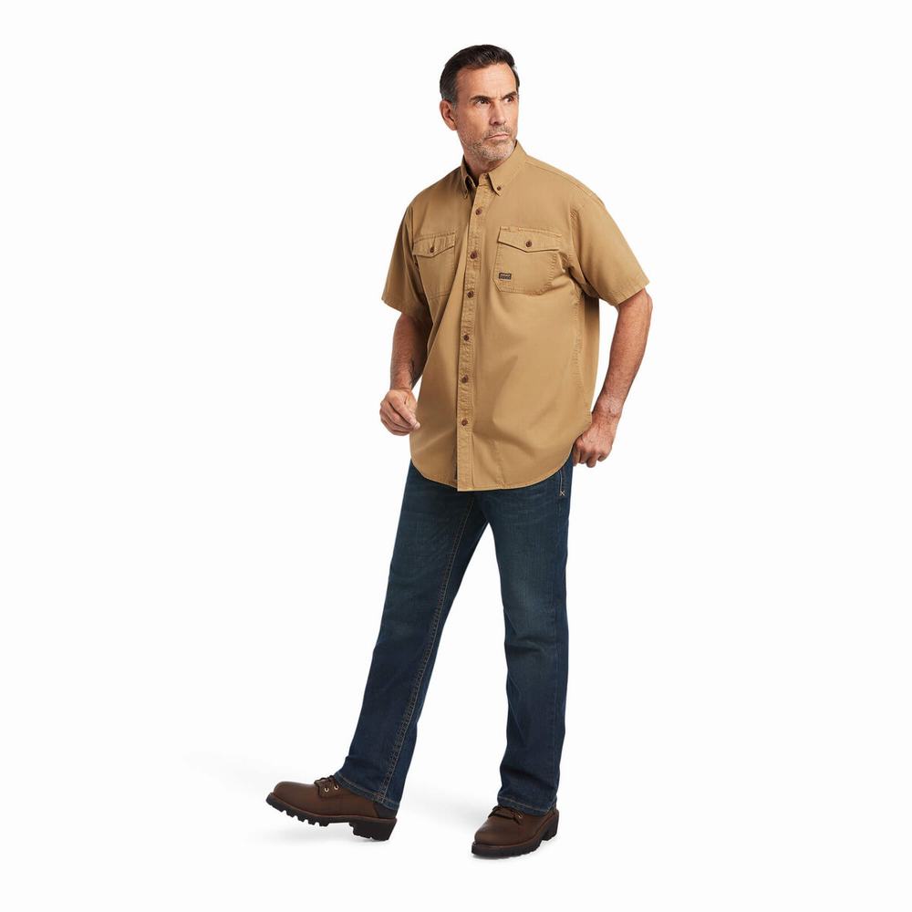 Short Sleeve Ariat Rebar Washed Twill Uomo Khaki | IT295DKGO