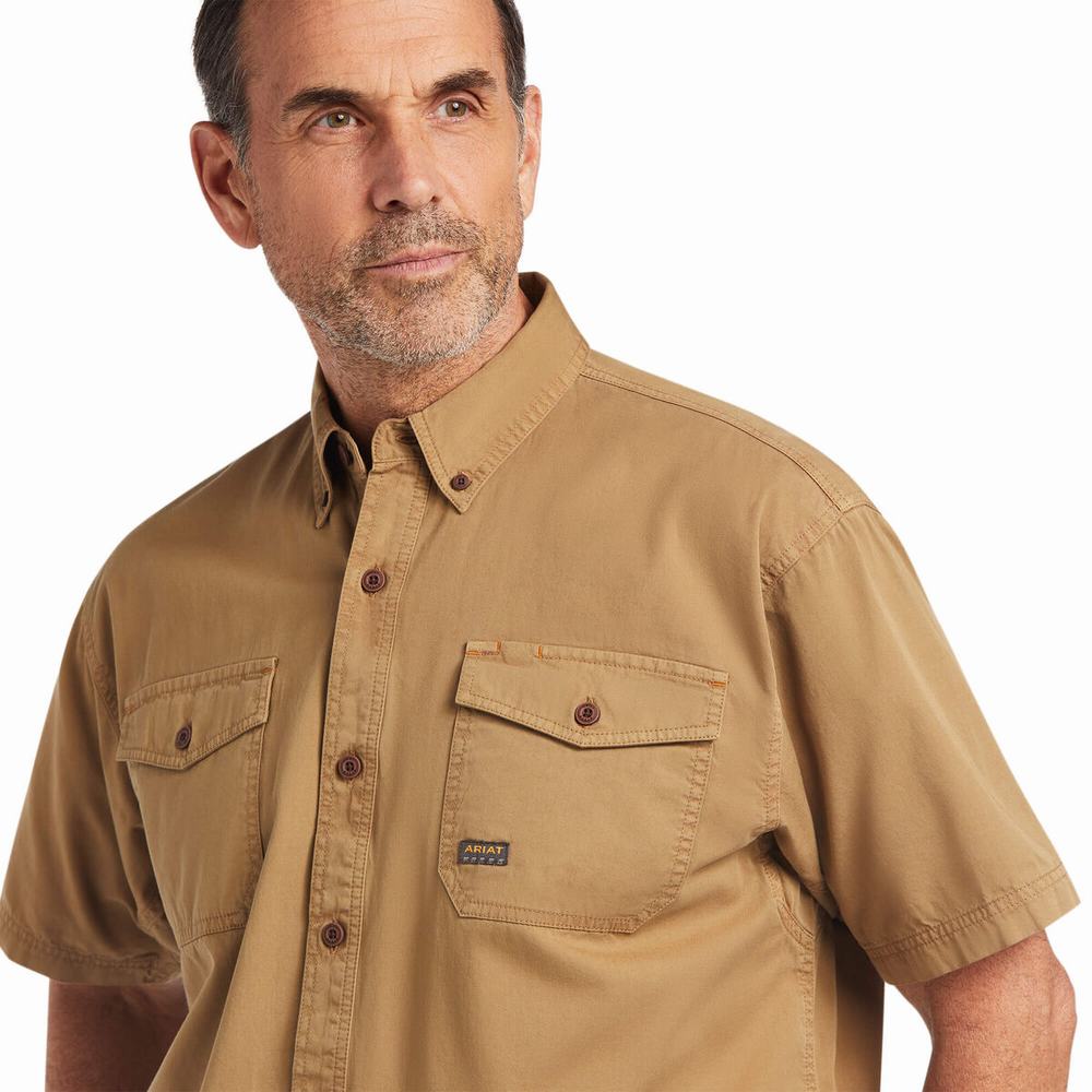 Short Sleeve Ariat Rebar Washed Twill Uomo Khaki | IT295DKGO