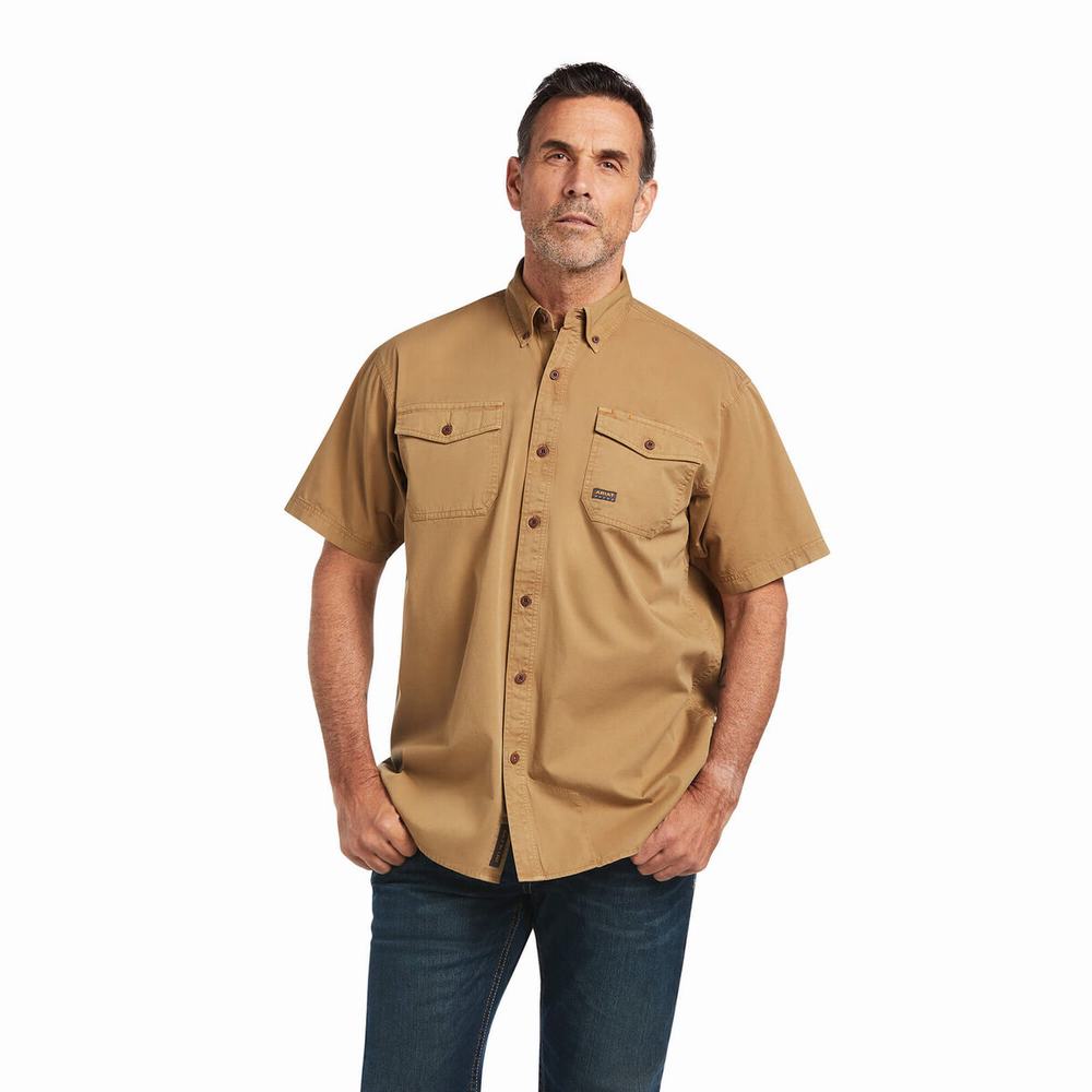 Short Sleeve Ariat Rebar Washed Twill Uomo Khaki | IT295DKGO