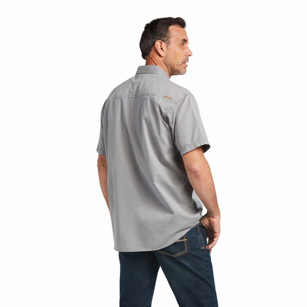 Short Sleeve Ariat Rebar Washed Twill Uomo Argento | IT623JPRL