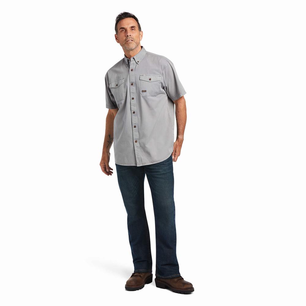 Short Sleeve Ariat Rebar Washed Twill Uomo Argento | IT623JPRL