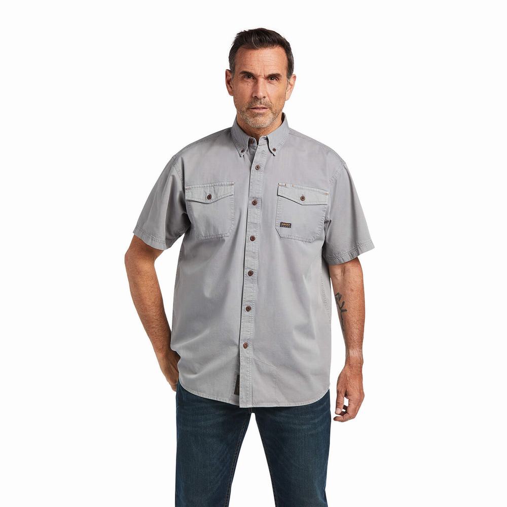 Short Sleeve Ariat Rebar Washed Twill Uomo Argento | IT623JPRL