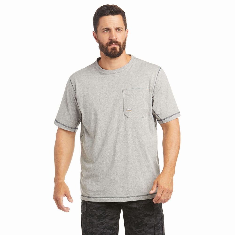 Short Sleeve Ariat Rebar Workman Logo Uomo Grigie | IT420YWLJ