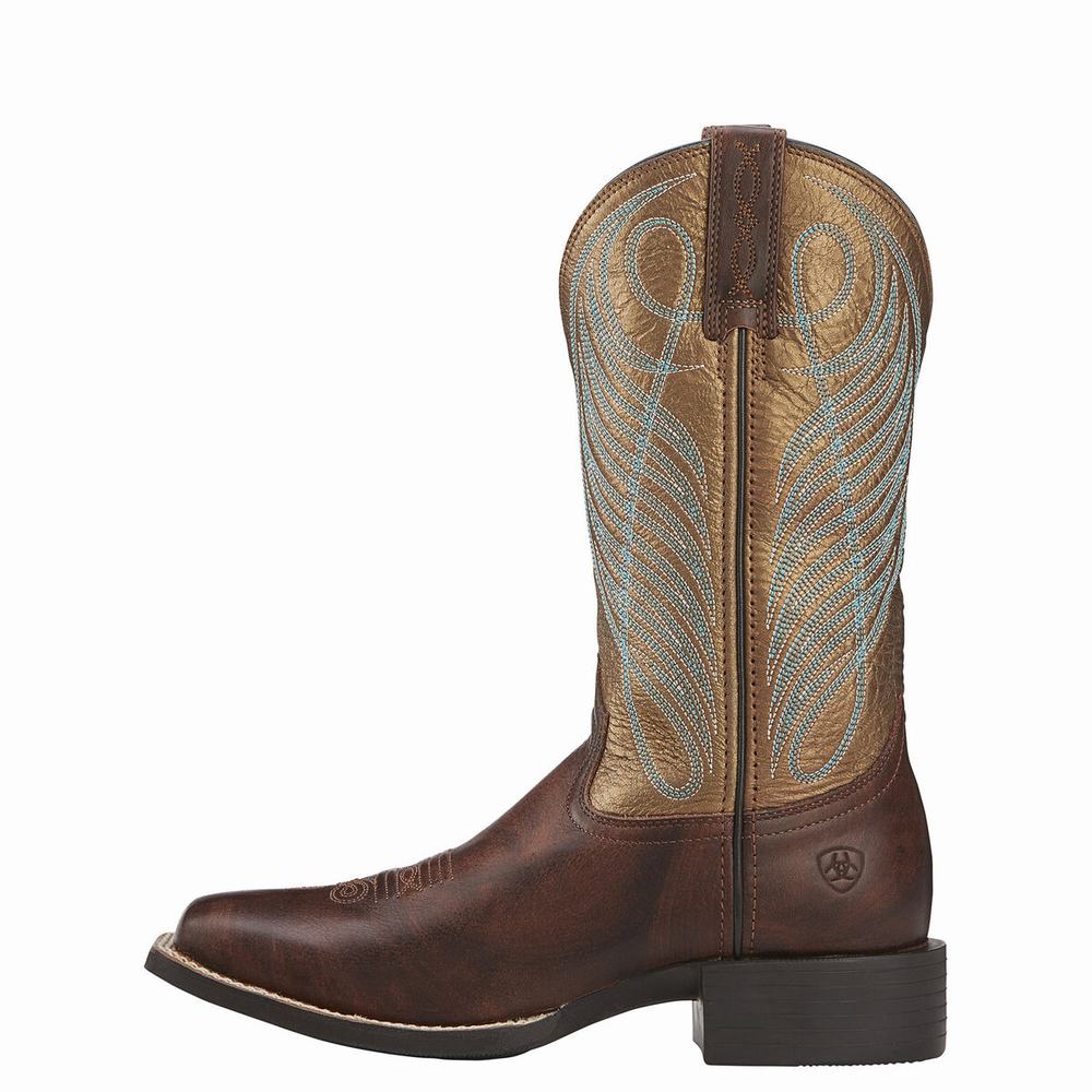 Stivali Western Ariat Round Up Larghe Square Punta Donna Marroni | IT675OYJX