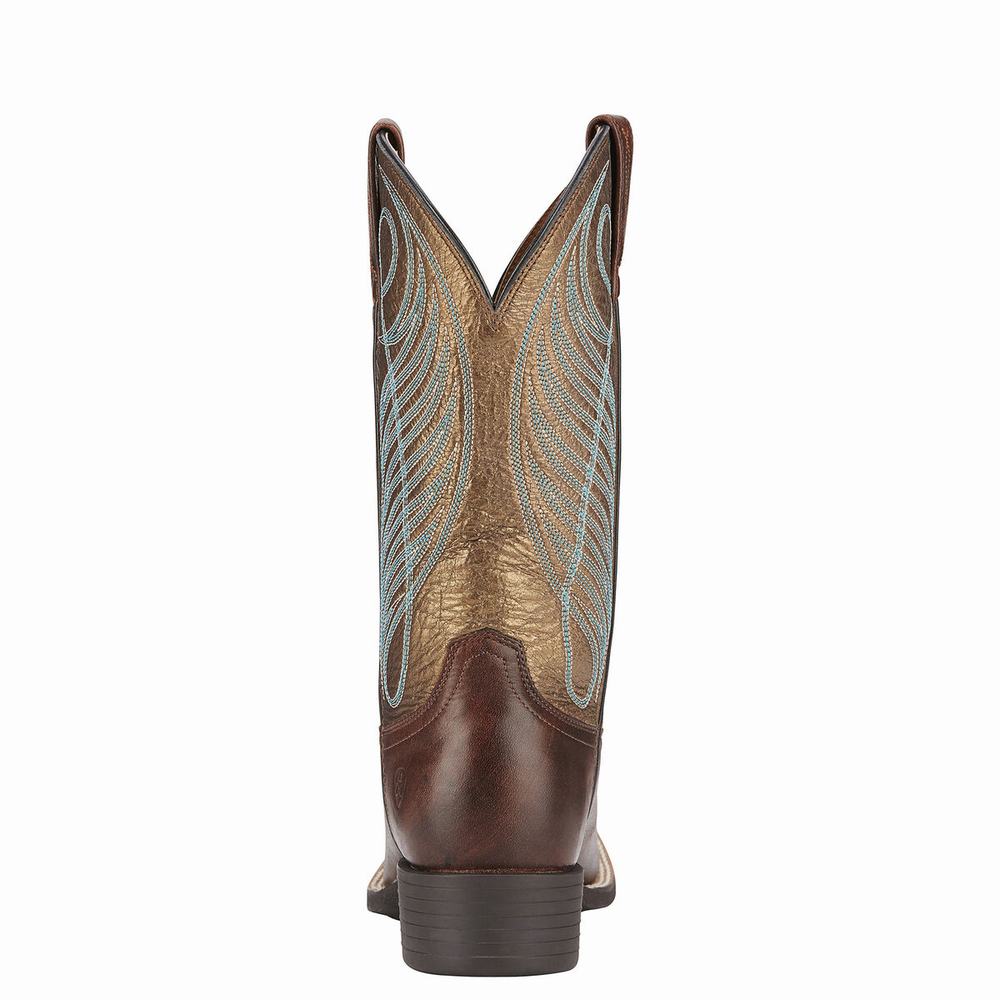 Stivali Western Ariat Round Up Larghe Square Punta Donna Marroni | IT675OYJX