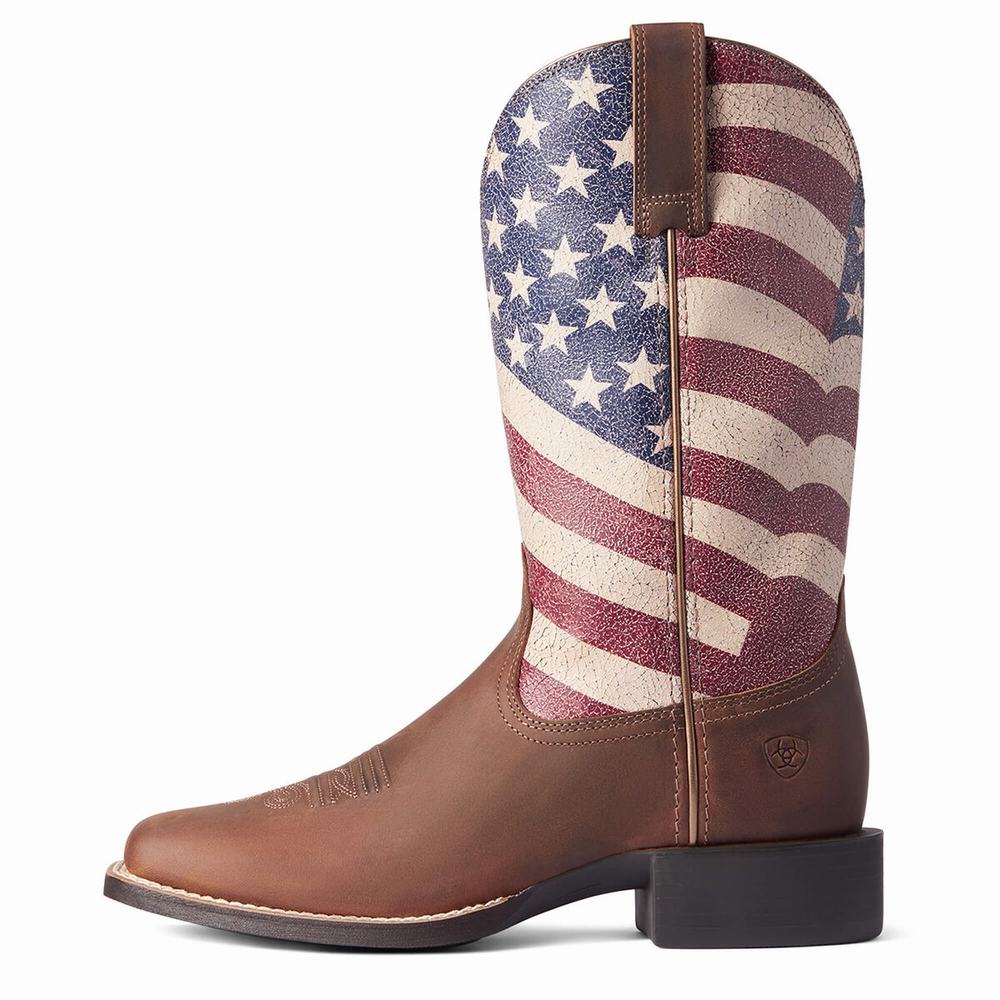 Stivali Western Ariat Round Up Patriot Donna Marroni | IT587EBRQ