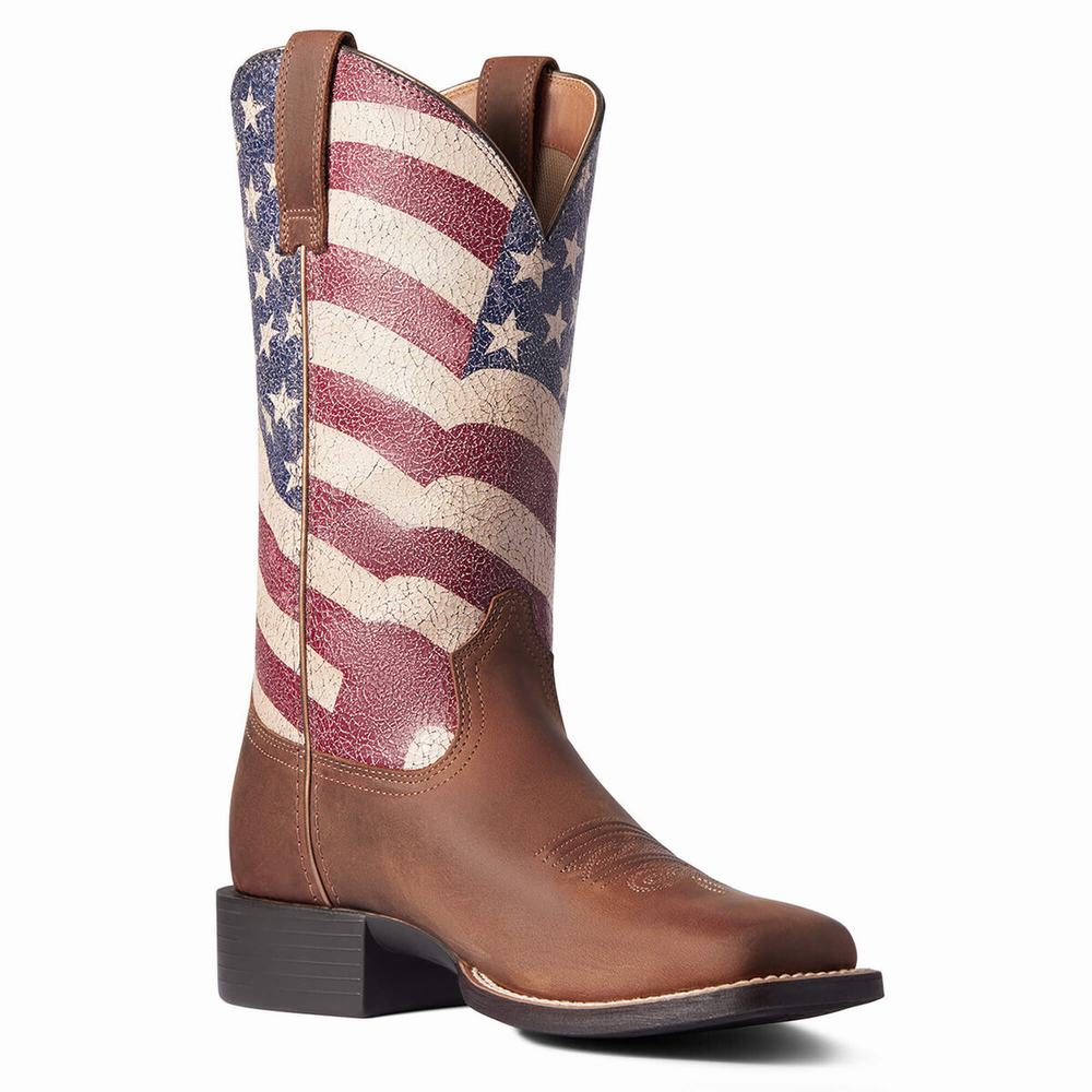 Stivali Western Ariat Round Up Patriot Donna Marroni | IT587EBRQ