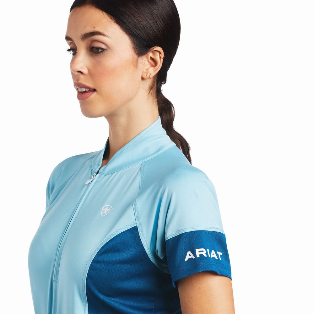 Top Ariat Cambria Jersey 1/4 Zip Donna Blu Blu | IT617YLAT