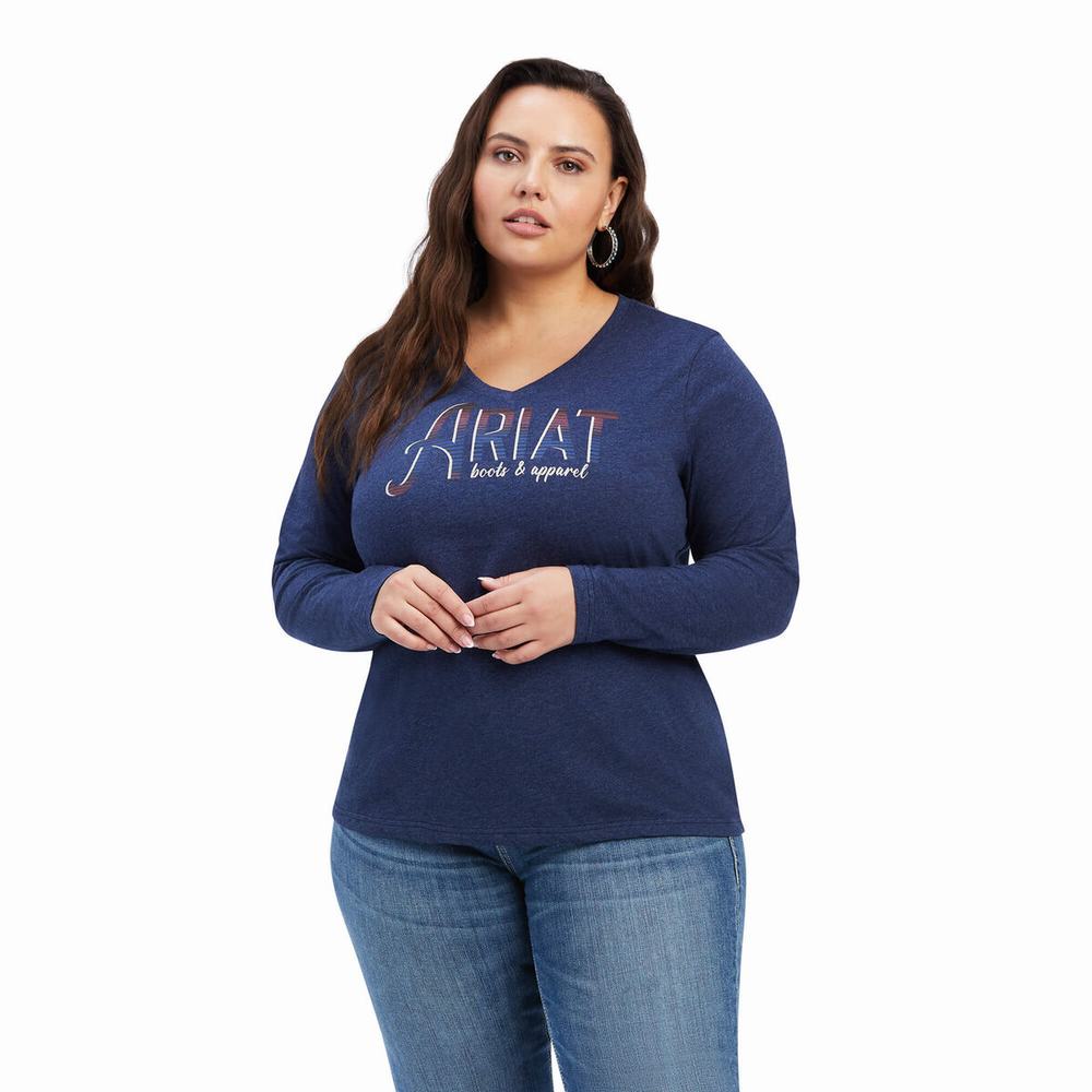 Top Ariat REAL Chest Logo Relaxed Donna Blu Marino | IT213ETMW