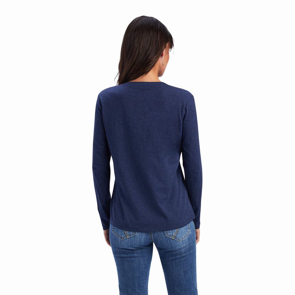 Top Ariat REAL Chest Logo Relaxed Donna Blu Marino | IT213ETMW