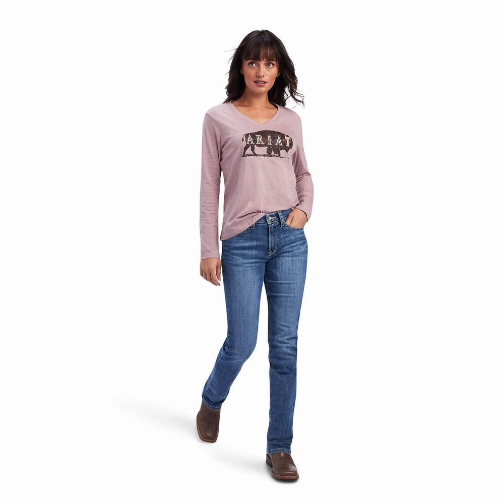 Top Ariat REAL Chest Logo Relaxed Donna Rosa | IT294IROK