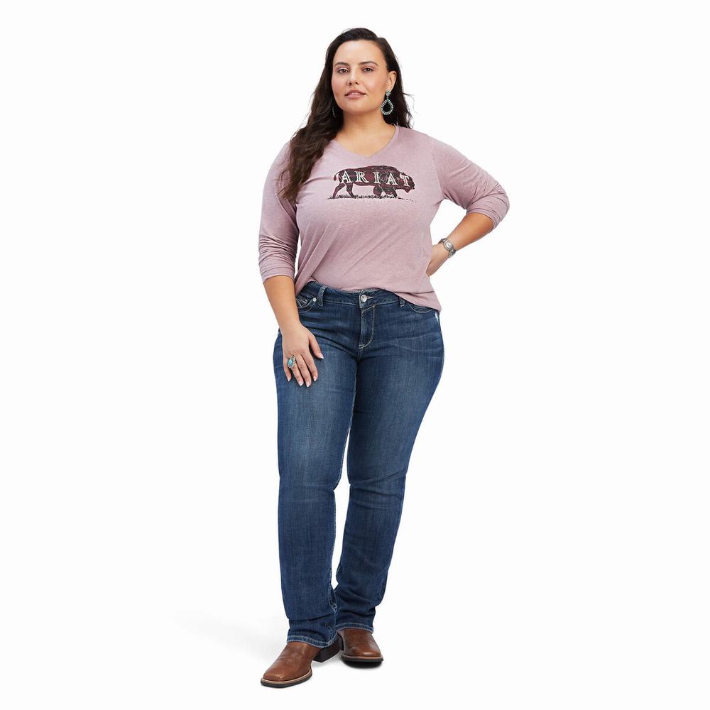 Top Ariat REAL Chest Logo Relaxed Donna Rosa | IT294IROK