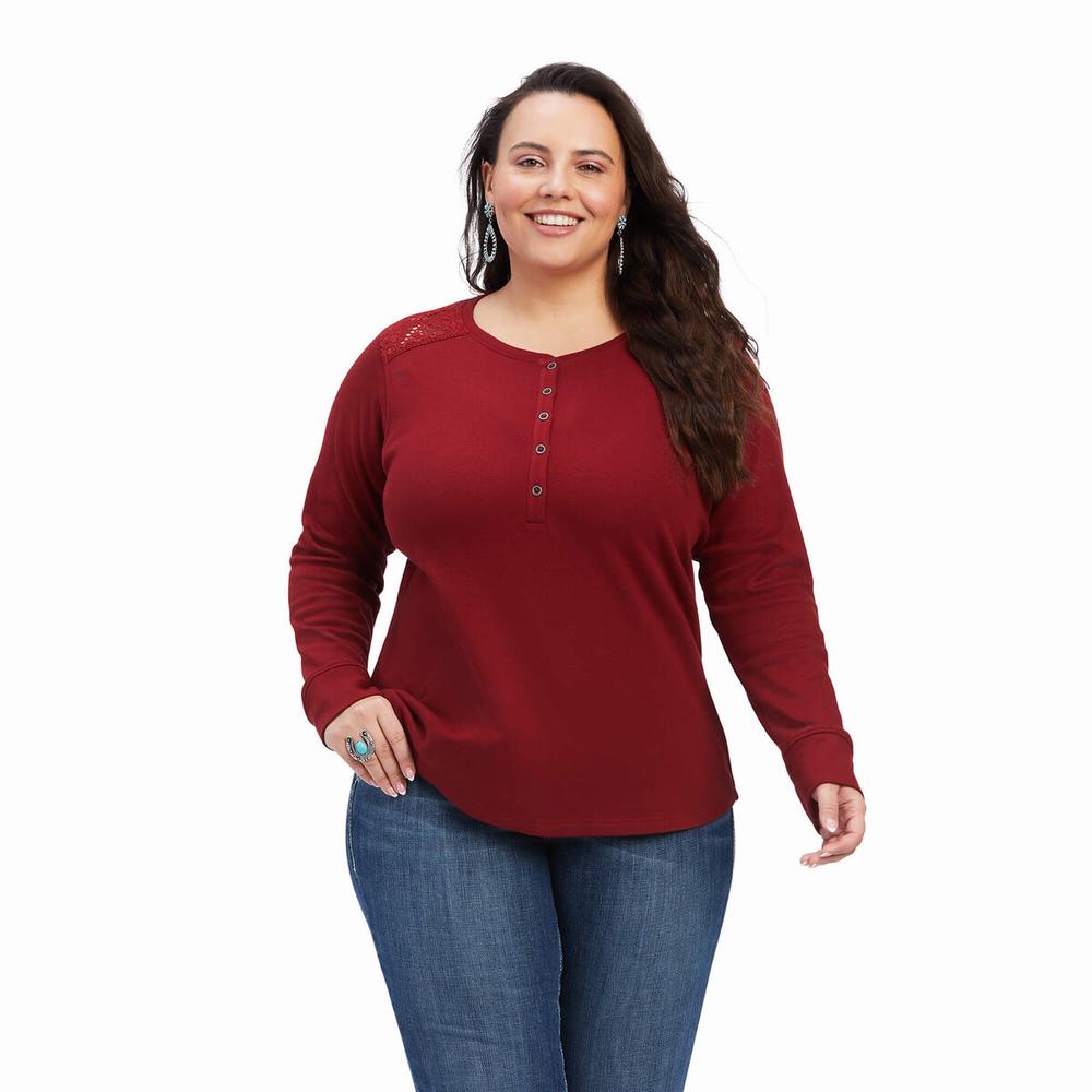 Top Ariat REAL Henley Donna Rosse Scuro | IT528BOPL