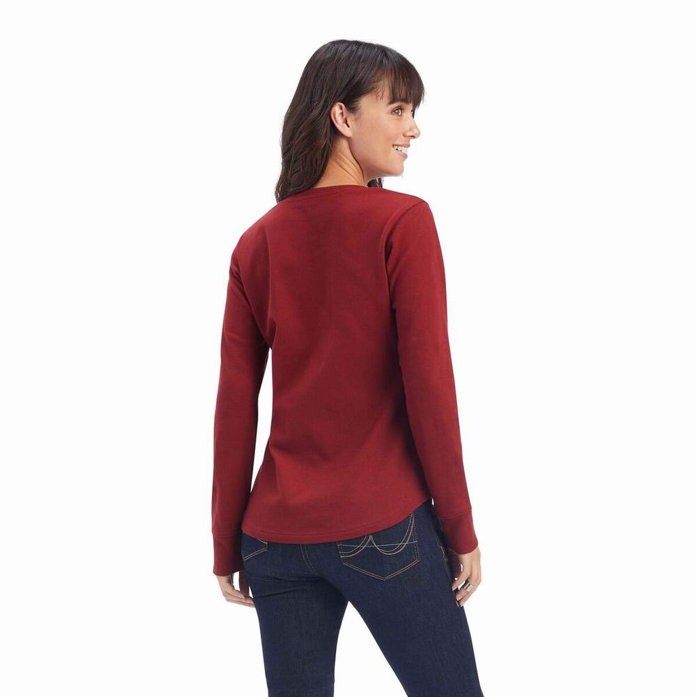 Top Ariat REAL Henley Donna Rosse Scuro | IT528BOPL