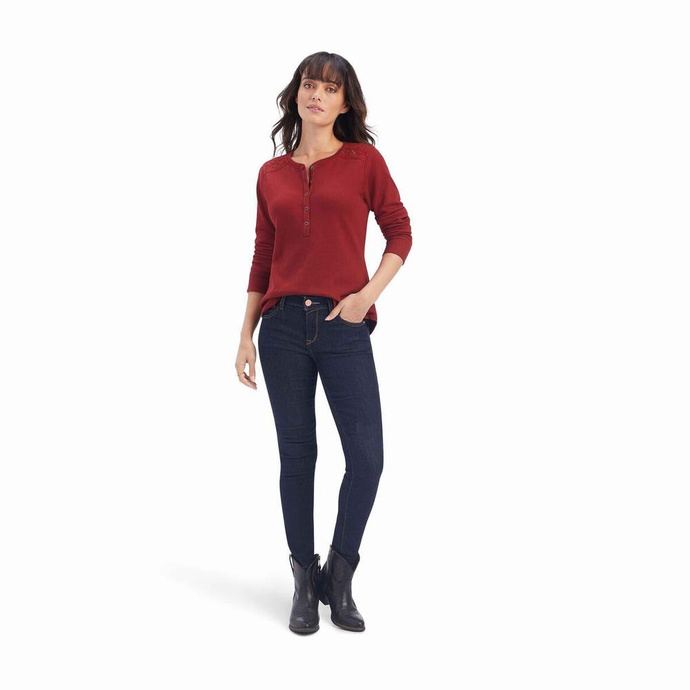 Top Ariat REAL Henley Donna Rosse Scuro | IT528BOPL