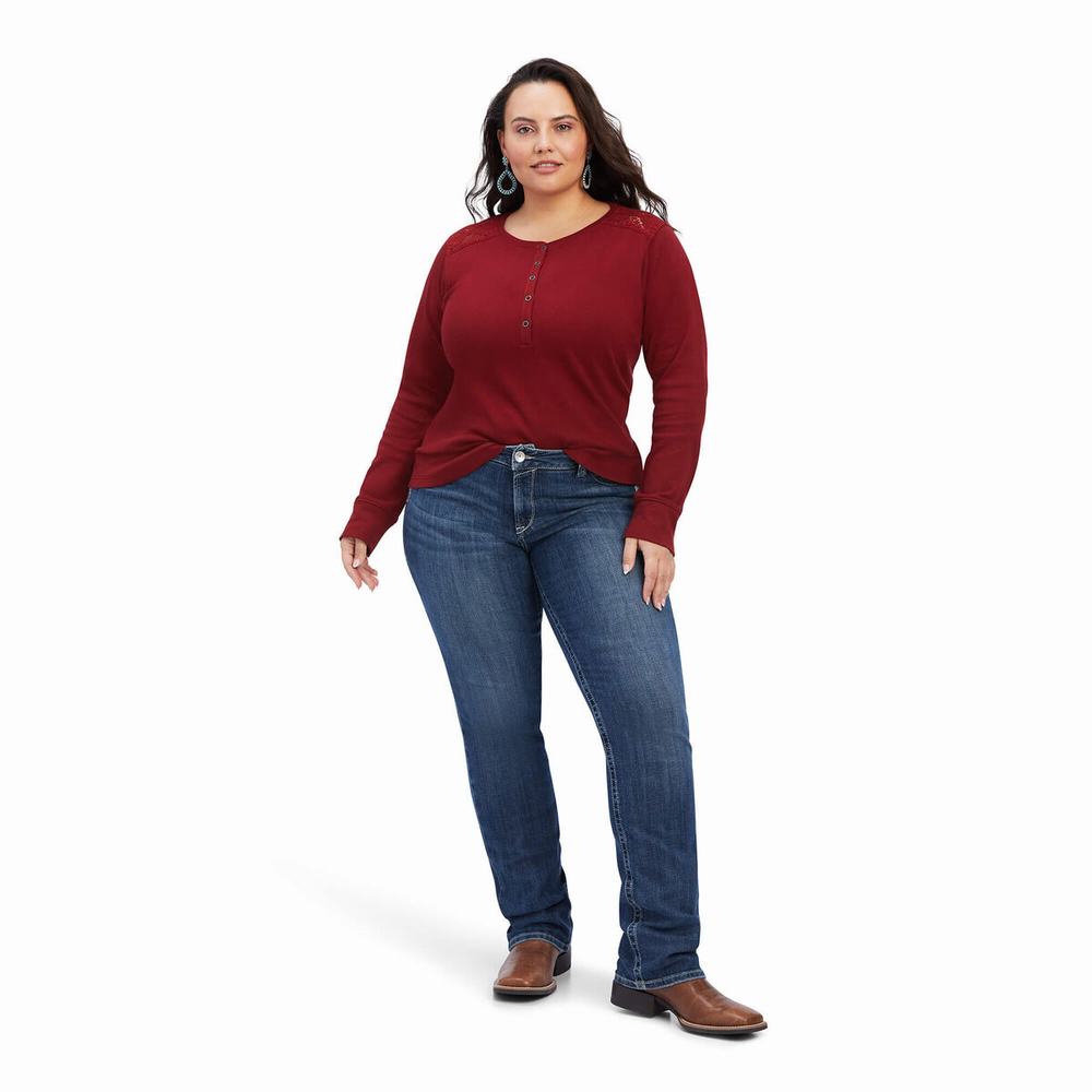 Top Ariat REAL Henley Donna Rosse Scuro | IT528BOPL