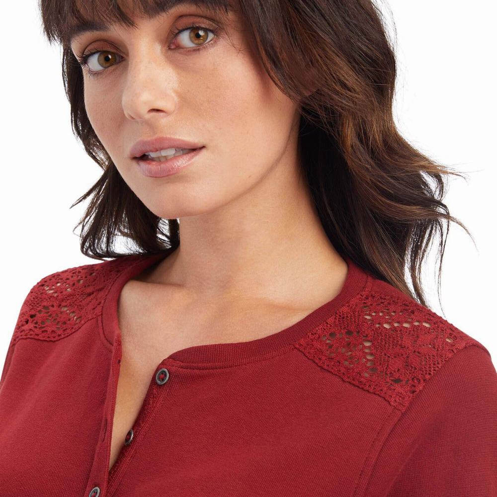 Top Ariat REAL Henley Donna Rosse Scuro | IT528BOPL