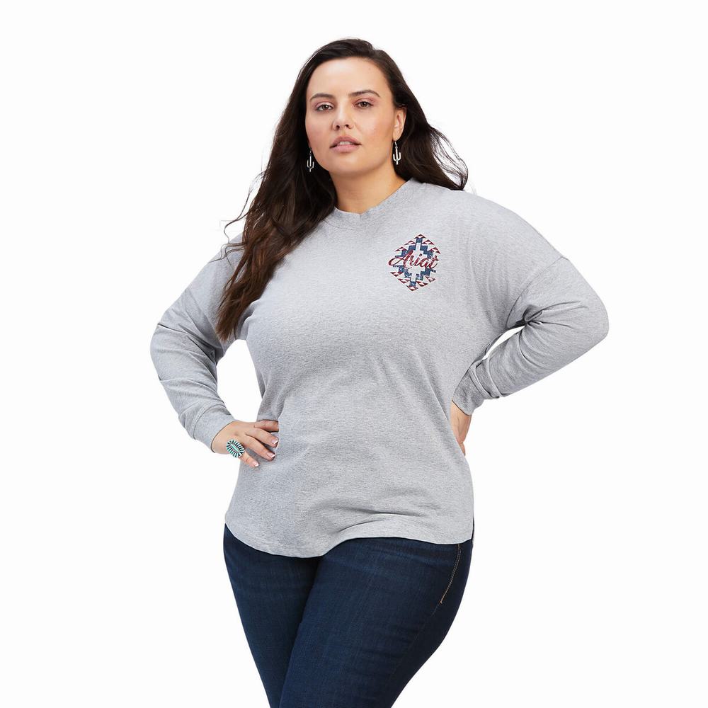 Top Ariat REAL Oversized Grafica Donna Grigie | IT603AYPD