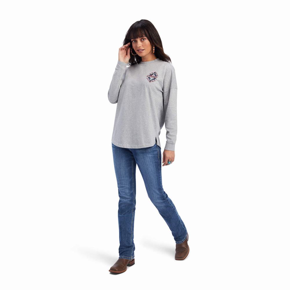 Top Ariat REAL Oversized Grafica Donna Grigie | IT603AYPD