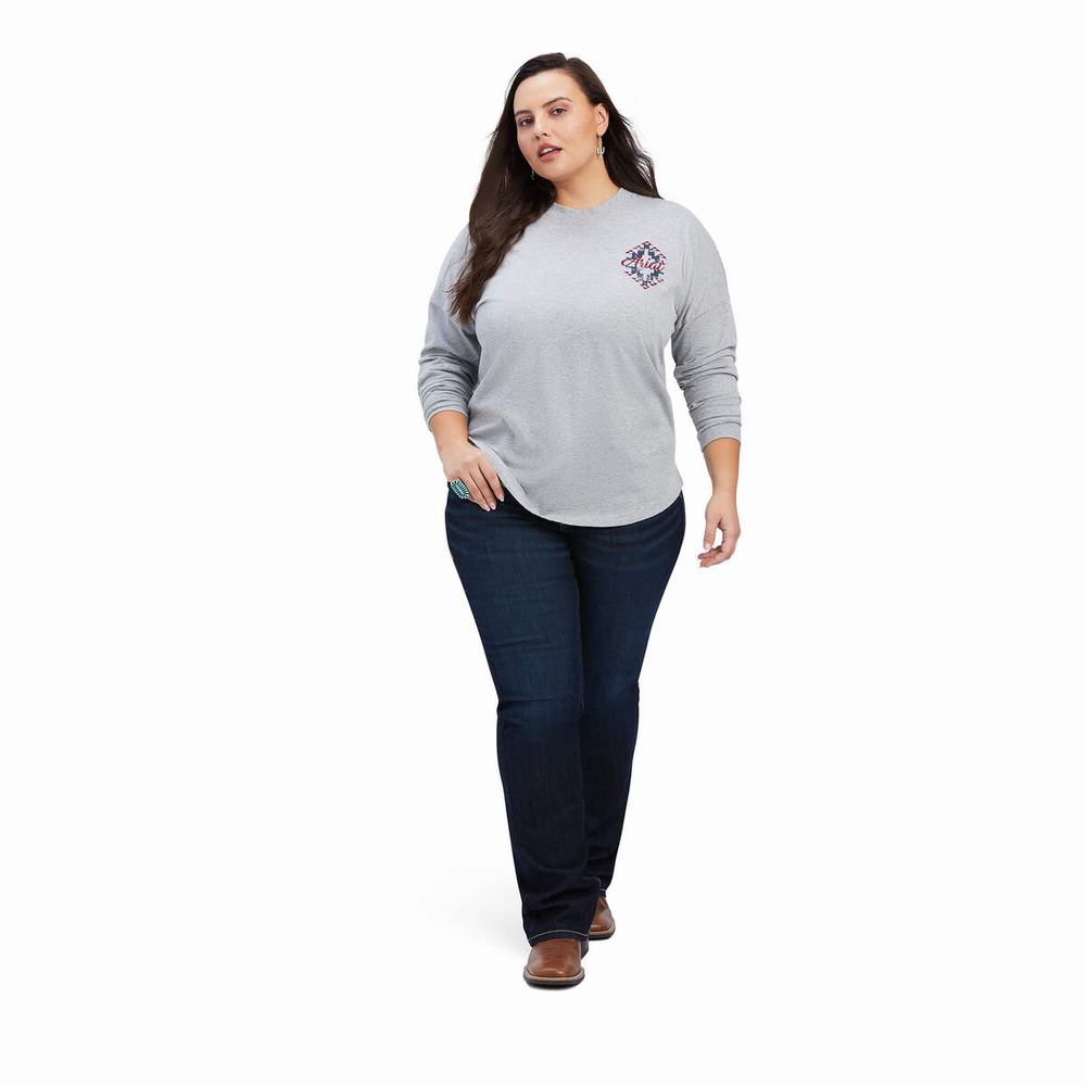 Top Ariat REAL Oversized Grafica Donna Grigie | IT603AYPD