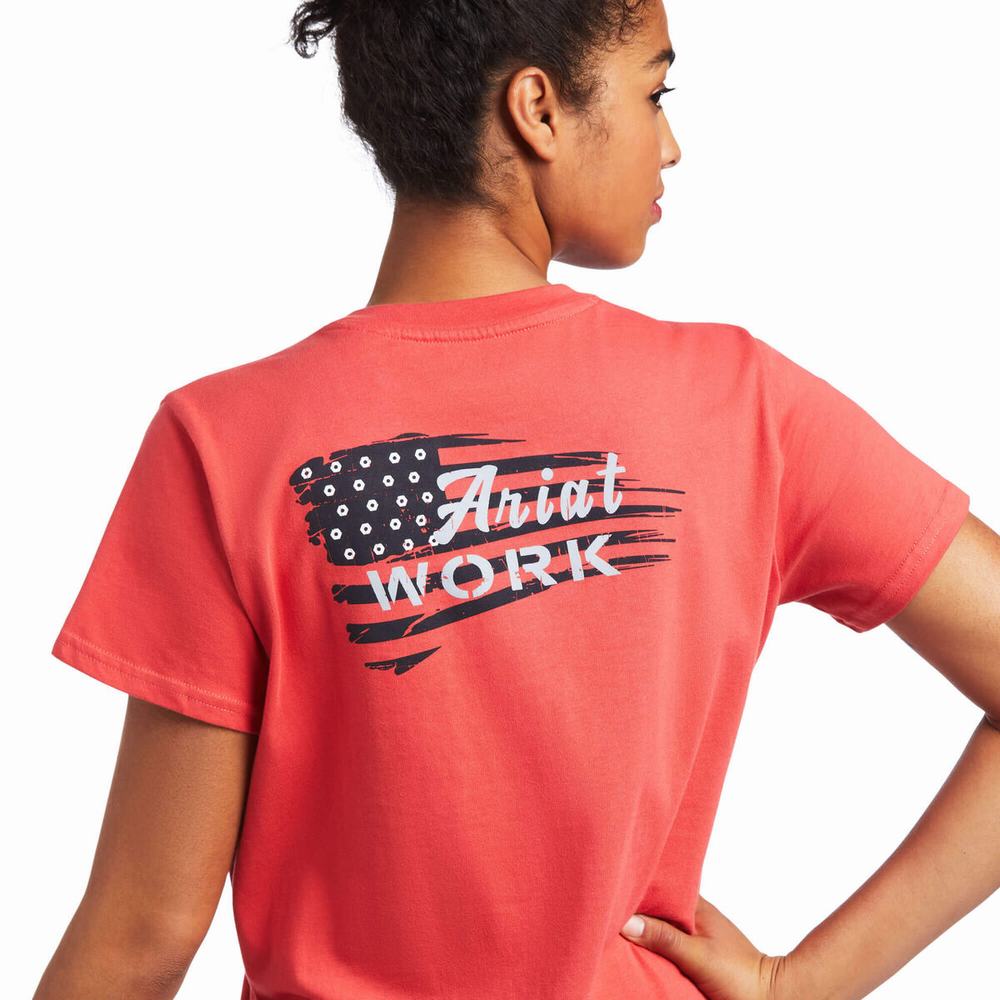 Top Ariat Rebar Cotone Strong Flag Grafica Donna Colorate | IT148OKEG