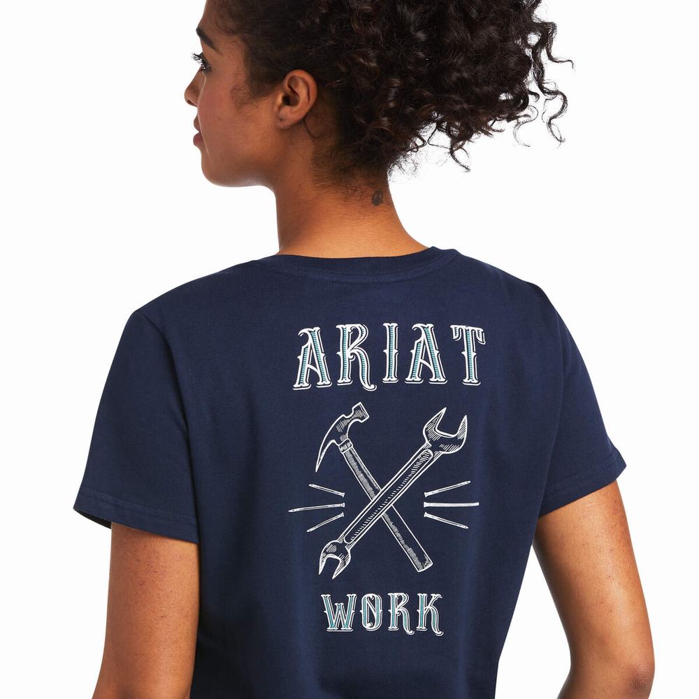 Top Ariat Rebar Cotone Strong Wrench Grafica Donna Blu Marino | IT723BTES