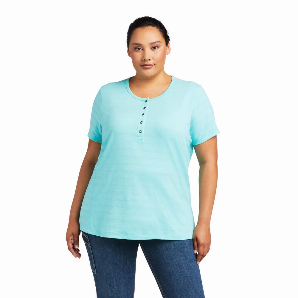 Top Ariat Rebar Henley Donna Verde Acqua Chiaro Blu | IT452EHPG