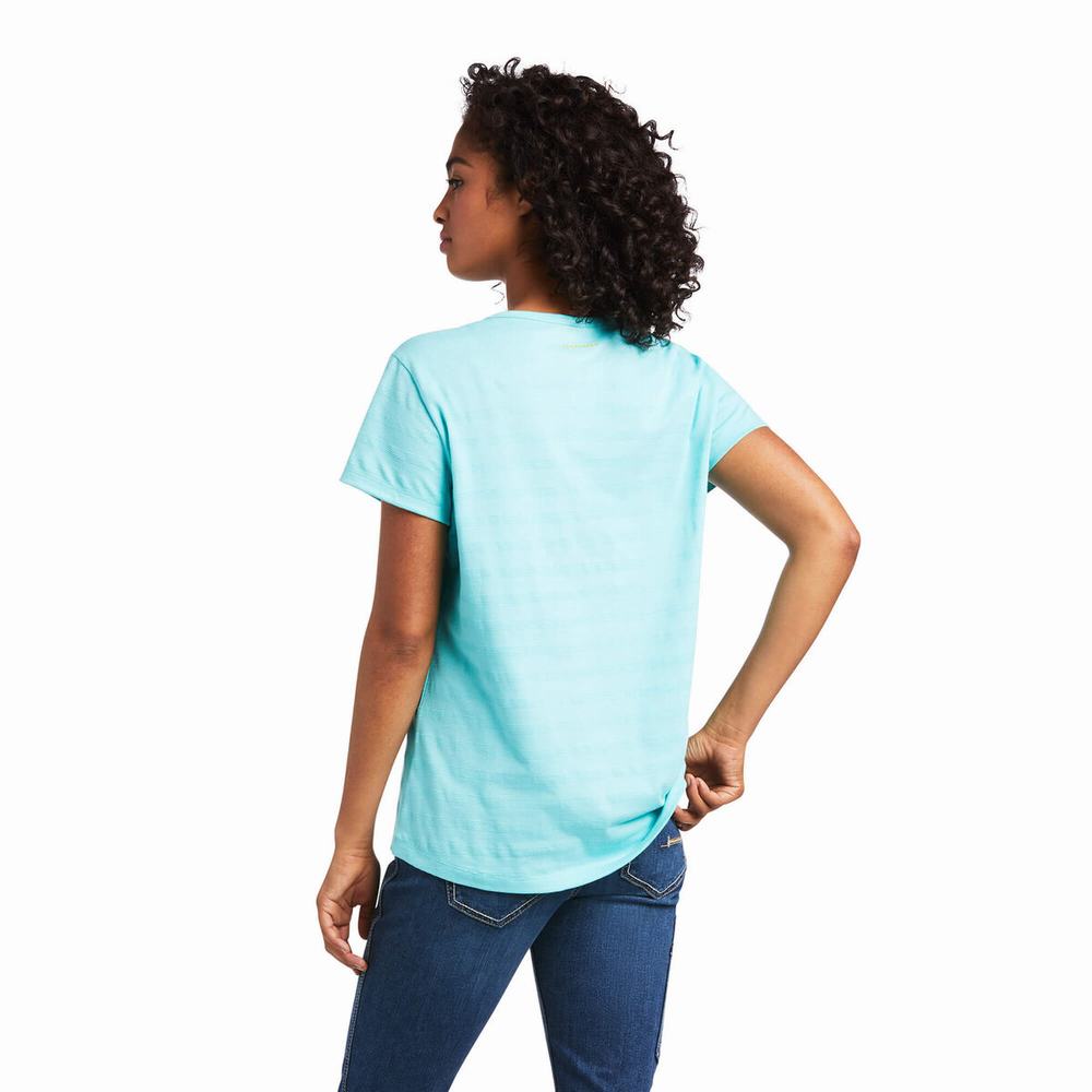 Top Ariat Rebar Henley Donna Verde Acqua Chiaro Blu | IT452EHPG