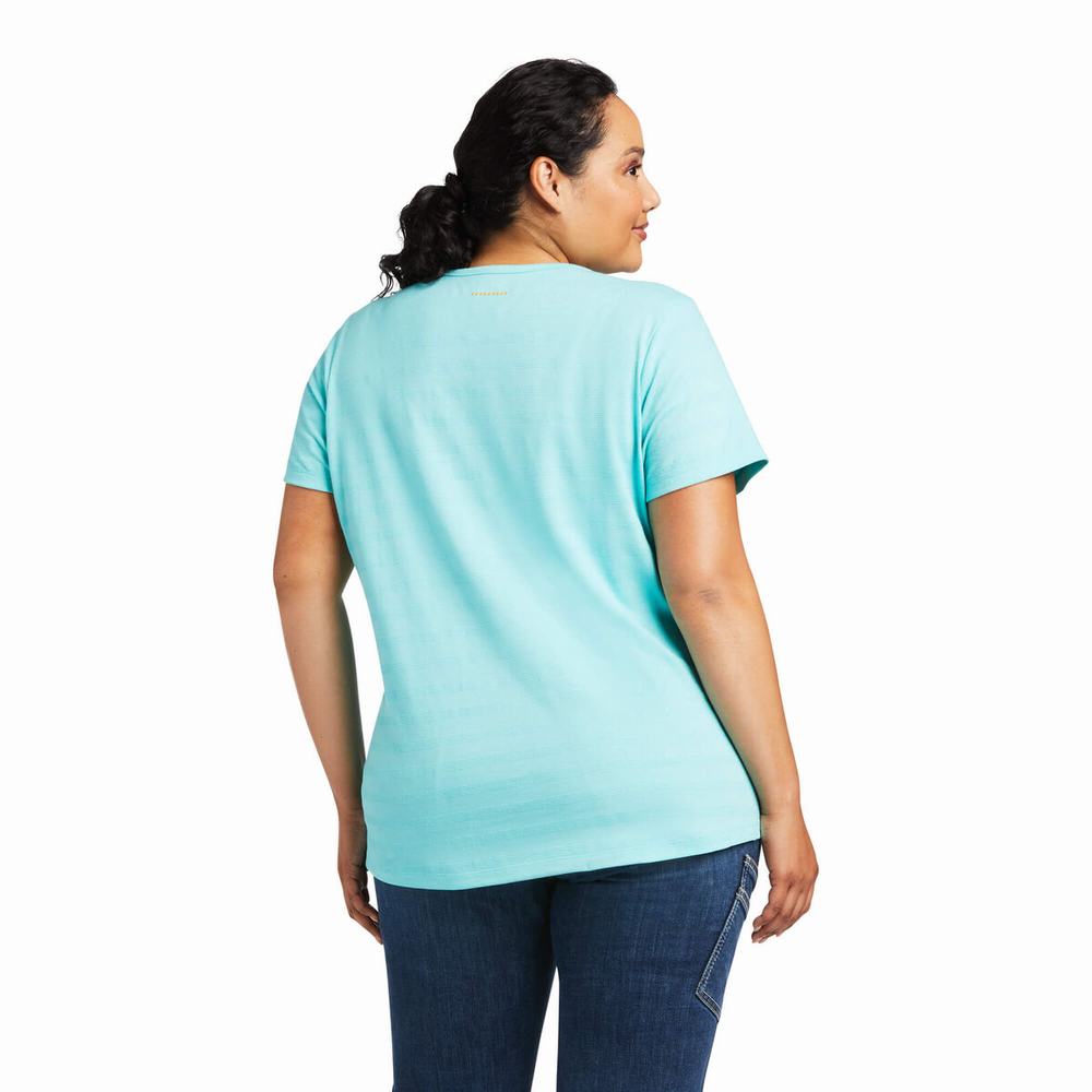 Top Ariat Rebar Henley Donna Verde Acqua Chiaro Blu | IT452EHPG