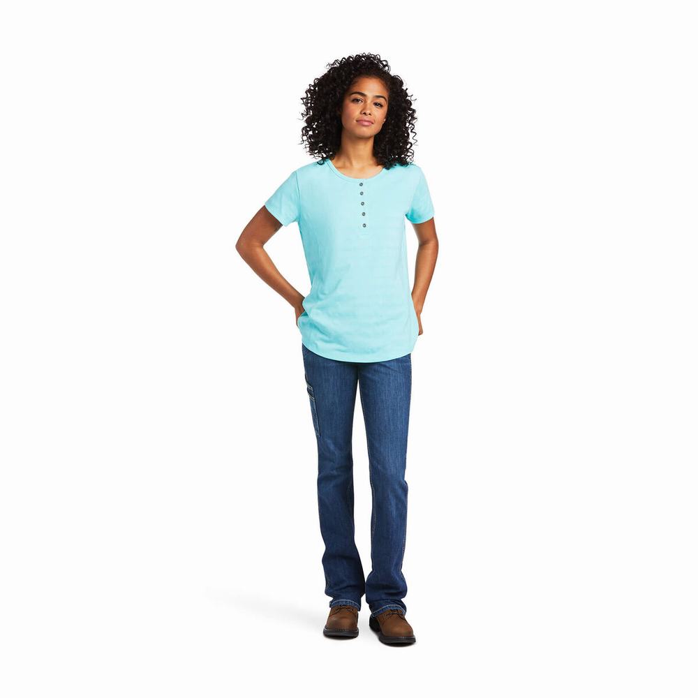 Top Ariat Rebar Henley Donna Verde Acqua Chiaro Blu | IT452EHPG